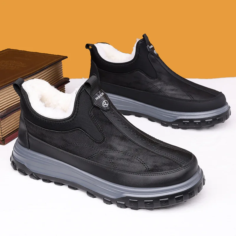 Men's Winter Cotton Boots with Fleece, Warm and Thick Snow Boots, Fashionable and Casual Shoes and Boots image 5