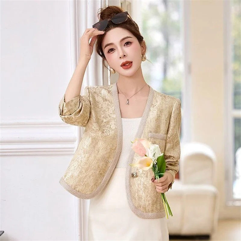 New Chinese Style Jacquard Jacket For Women 2026 Spring Autumn Fashion Small Fragrance Style Jacket Top V-Neck Casual Coat
