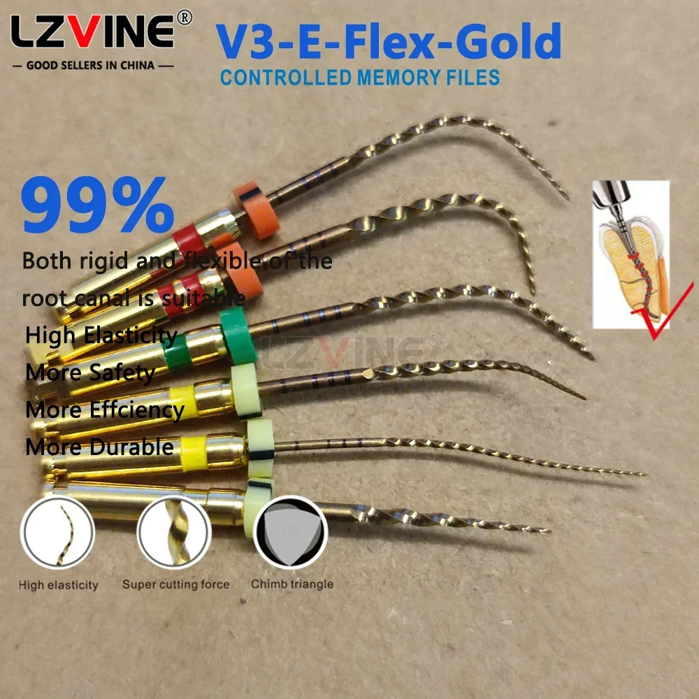 6Pcs/Pack V3-E-FLEX Dental Root Canal File Heat-Activated Rotary Nitinol Tooth Pulp Engine Files Thermally Activated endodoncia