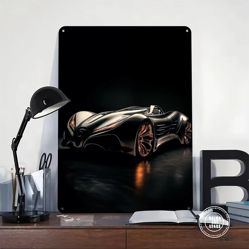 Futuristic Sports Car Metal Poster Customized Wall Art Retro Vintage Tinplate Signs for Man Cave Living Room Decorations Decor