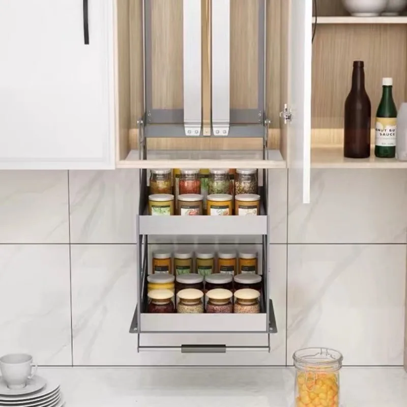 Kitchen hanging cabinet lift basket drop-down type, double-layer wall cabinet seasoning basket vertical up and down lift