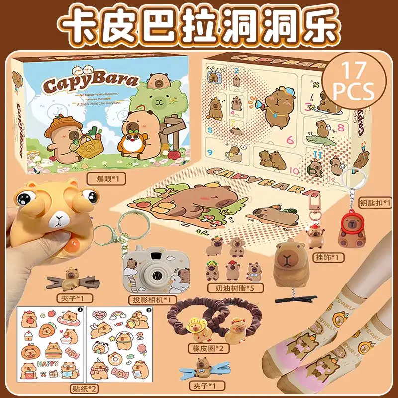 Calendario de Adviento de Navidad con tema de capibara, joyería artesanal, horquilla, juguetes, caja ciega de cuenta atrás, figuras en miniatura para niños, coleccionables
