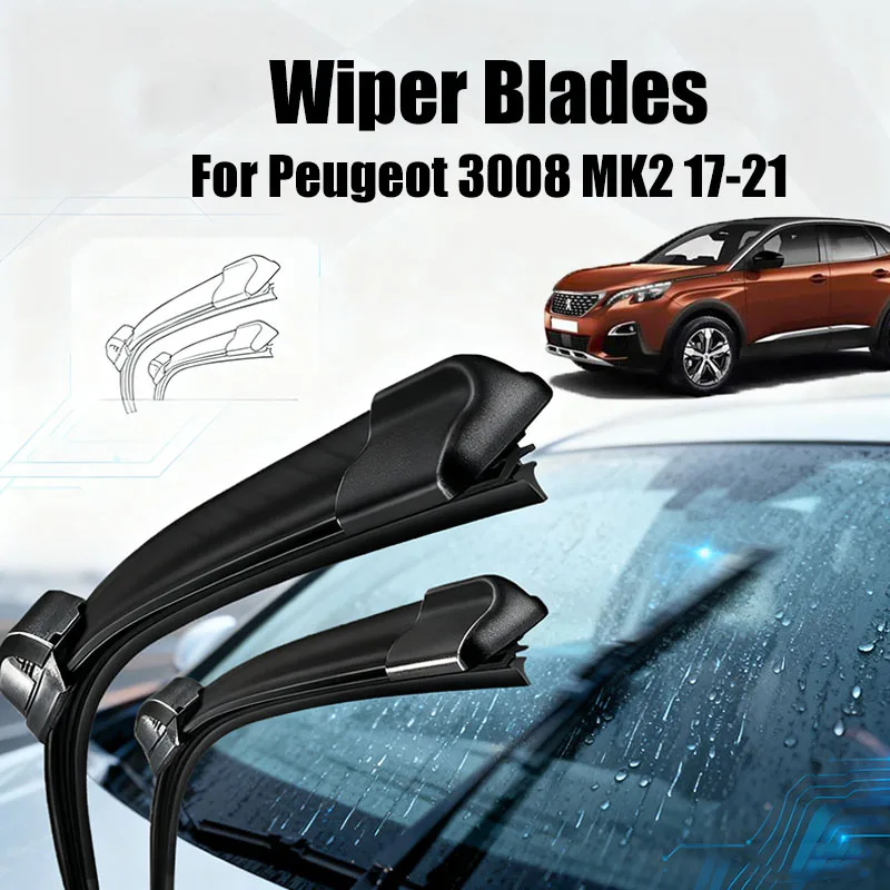

28" & 16"& 12" Windscreen Windshield Wiper Blades Set Front Rear Window Kit For Peugeot 3008 MK2 2017 2018 2019 2020 2021 Wipers