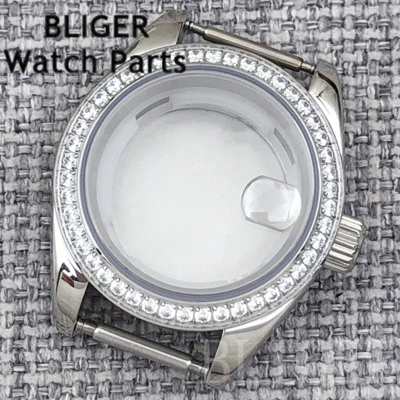 BLIGER NH05 06 28mm Cassa per orologio da donna Oro rosa Argento rivestito Anello con diamanti Vetro zaffiro Misura quadrante da 20,5 mm Adatto al movimento NH05 NH06
