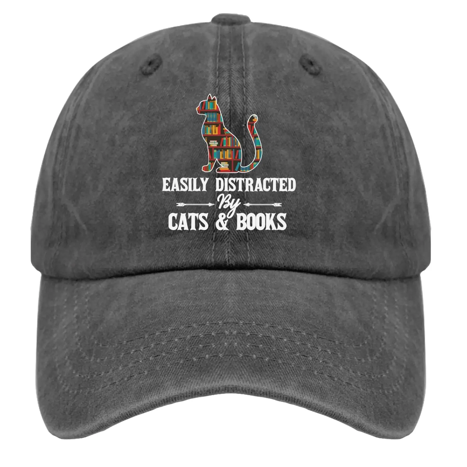 Easily Distracted by Cats and Books Baseball Cap Gym Hat Pigment Black Hiking Hat Women Gifts for Daughter Golf