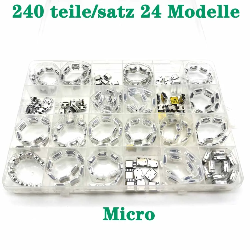 

240 teile/satz 24 Modelle Micro USB MINI usb weibliche Android handy lade zubehör Stecker Buchse Jack MP3/4/5 Connector