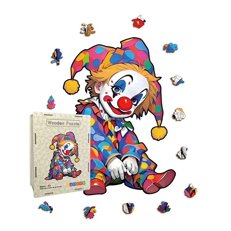 113/210pcs Wooden Clown Irregular Shaped Puzzle Jigsaw Puzzle Stress-Relieving Game Birthday Xmas Gifts For Kids & Adults