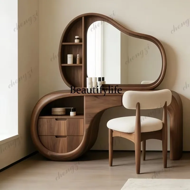 HR New Chinese-style black walnut solid wood dresser, medieval style with mirror, Nordic simple storage table, new model