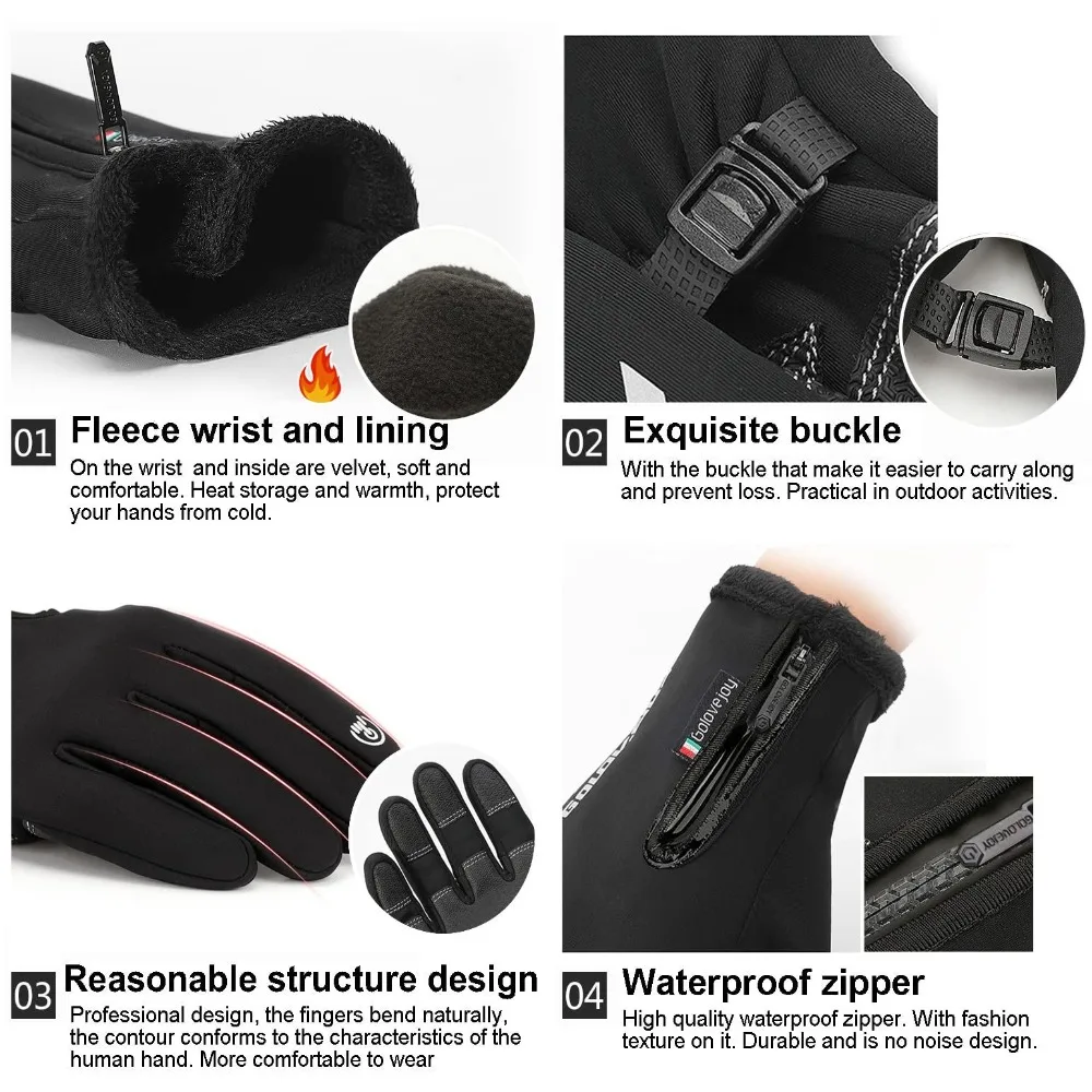 Waterproof Cycling Gloves Fleece Lined Anti Slip Motorcycle Gloves Cold Proof Windproof Outdoor Sports Gloves Winter Skiing