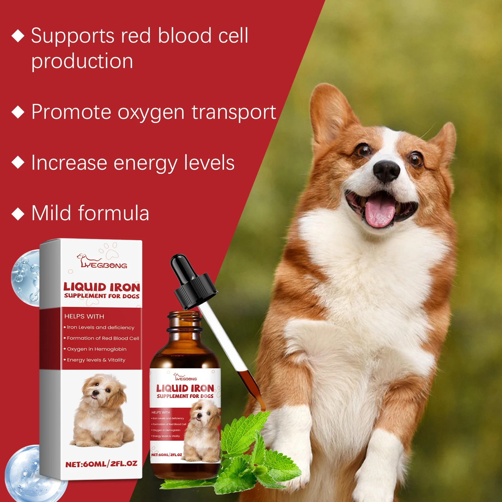 Blood Circulation Improvement Syrup Dogs – Protects Pets Promotes Red Blood Cell Production Aids Absorption Care Supplement