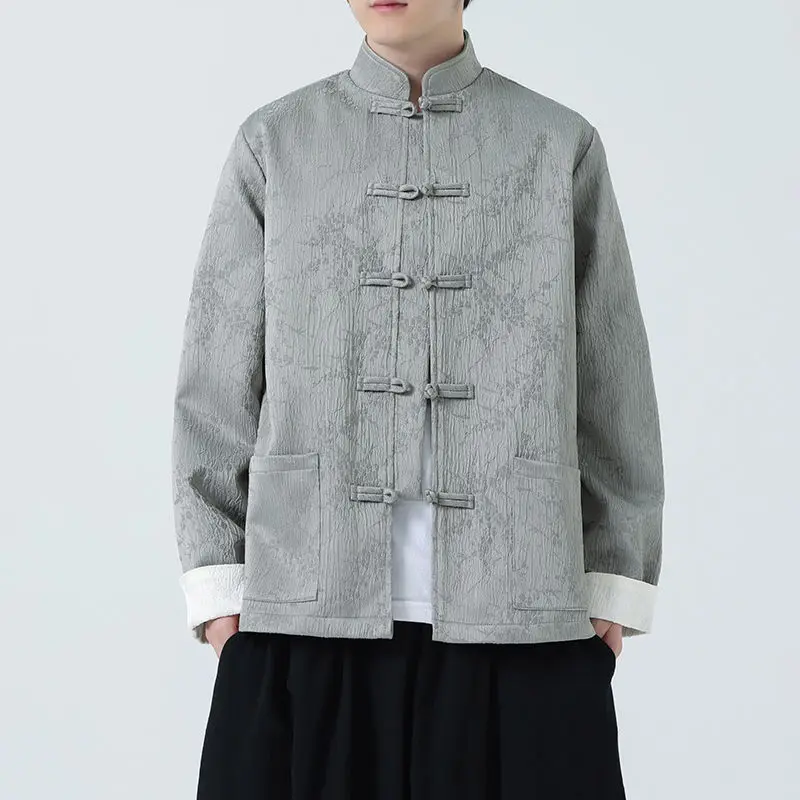 

New Chinese Sle Long Sve Loose Fit Jaet with Embroidery And Button Men's Spring Autumn Casual Outerwear Coat