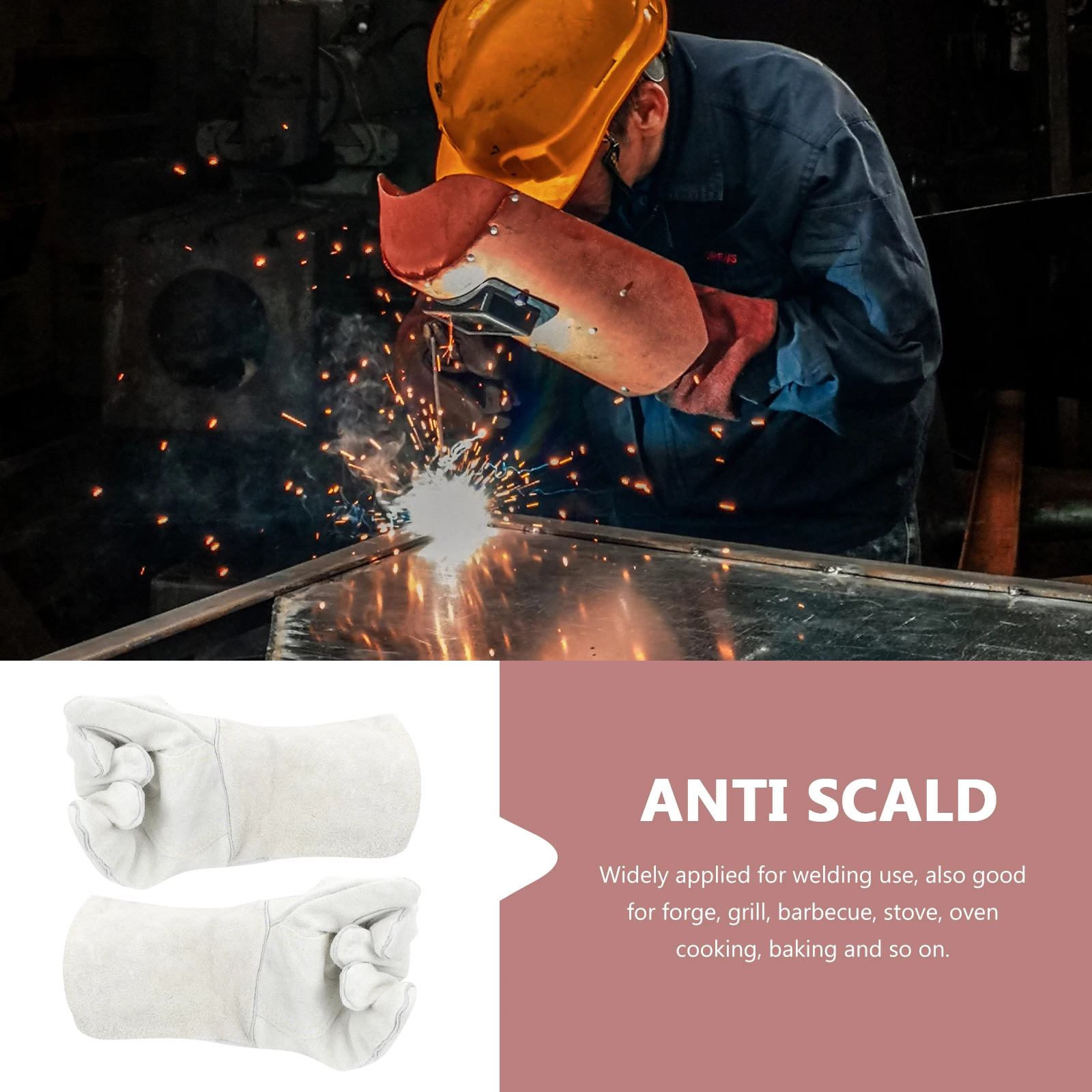 

Welding Gloves Cowhide Heat Resistant Mitts Protective Gloves for BBQ Stove Oven Baking Welding
