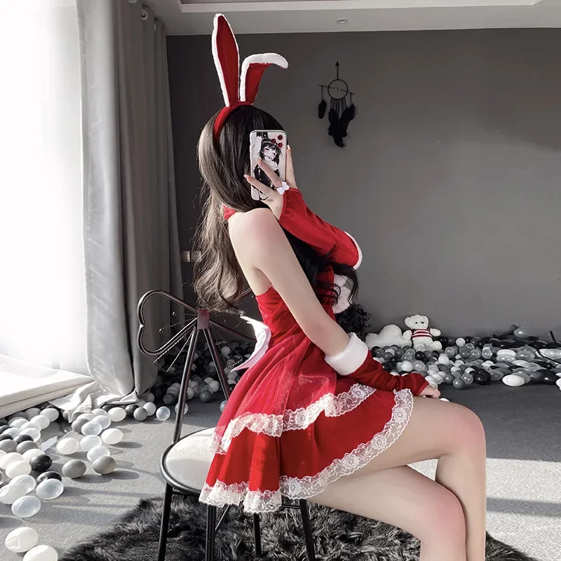 

Red Women Christmas Santa Claus Cosplay Costume Winter Off Shoulder Dress Tube Dresses Sexy Red Christmas Dress