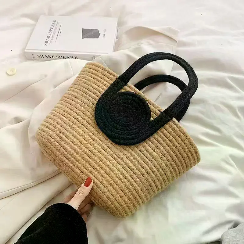 Fashion Women's Woven Handbag Large Capacity Cotton Rope Retro Rattan Bag For Summer Beach Vacation Girls Gift