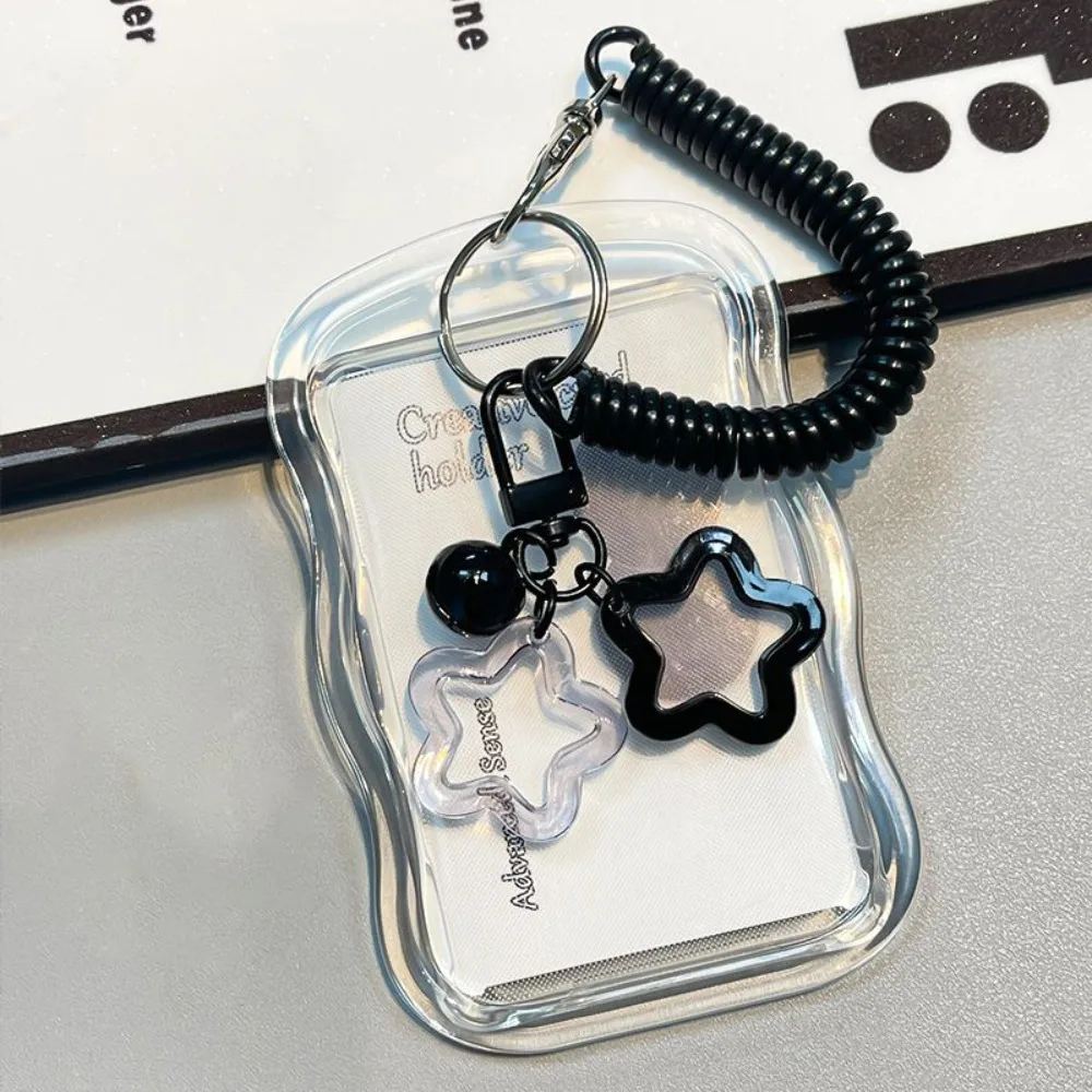 Soft Silicone Kpop Photocard Holder With Star Keychain Sliding Cover Transparent Card Holder Spring Rope Wallets & Holders