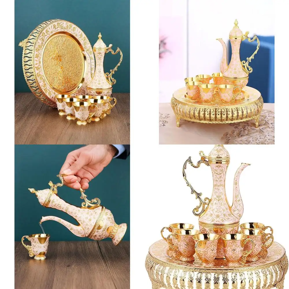 

Винтажный золотой турецкий чайный сервиз с хрустальным подносом и 6 чашками для домашнего декора стола для вечеринки
