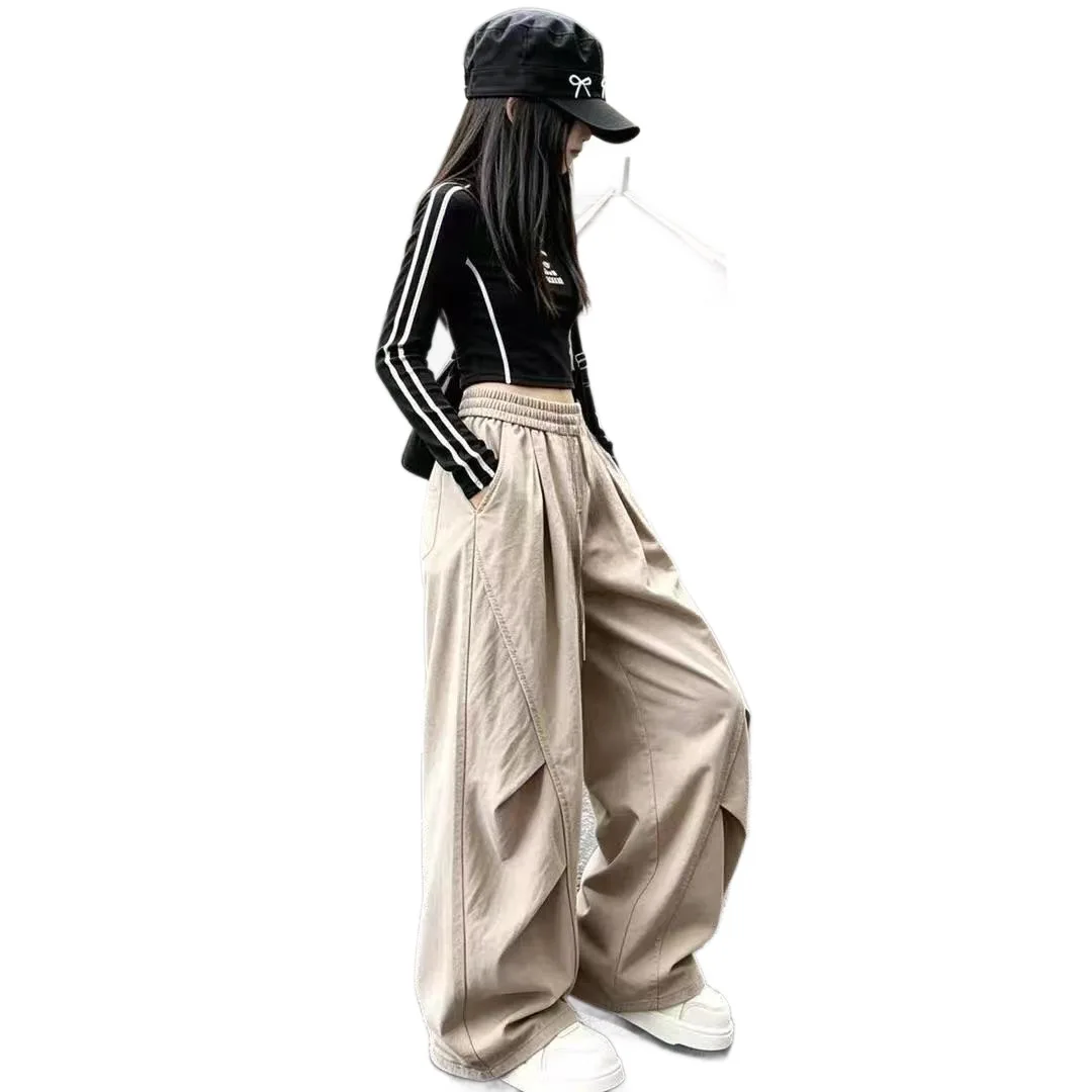 1pc Pants 2026 Autumn Girls fashion wide leg grey Kids loose Trousers cargo pants Children Cotton Casual 4 12 14 year street