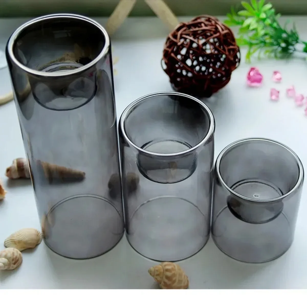 3Pcs/set Black Transparent Candle Holder Nordic Glass Romantic Modern Candle Holder Wedding Table Mesa Home Decor Candlestick