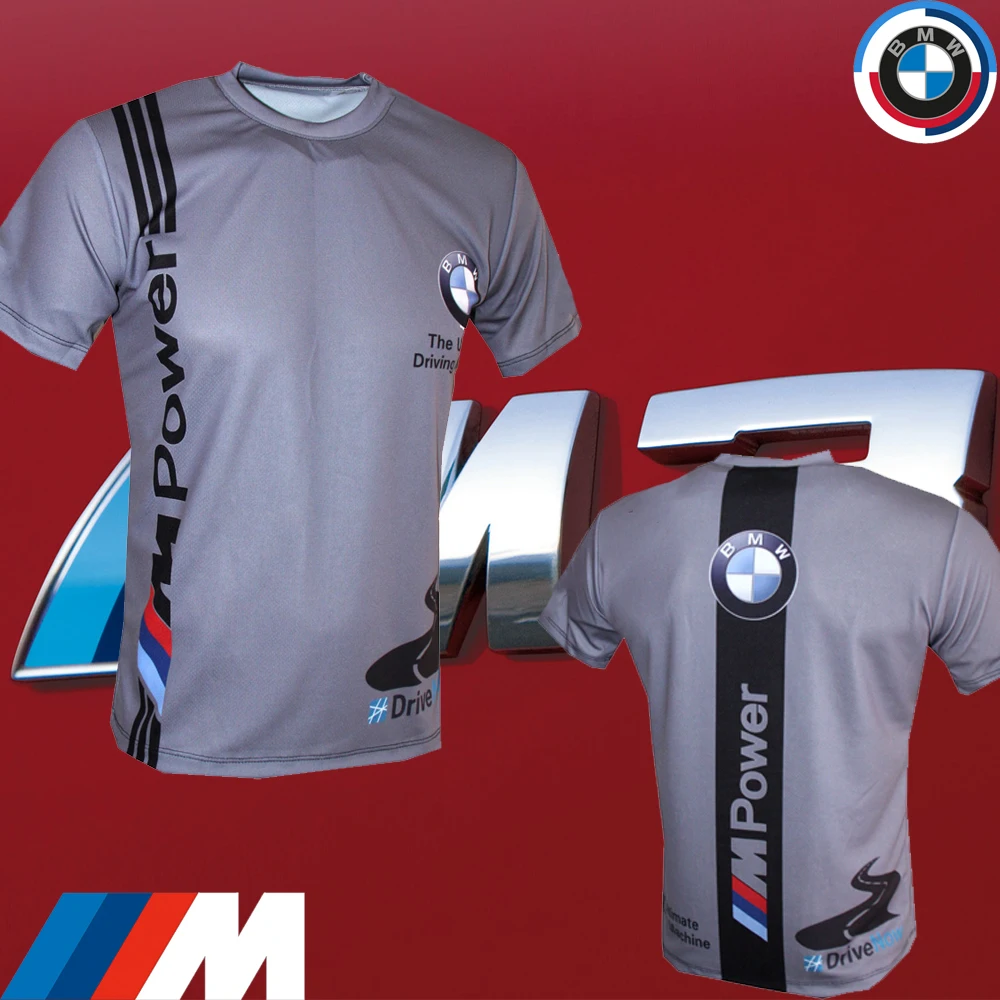 تي شيرت BMW Drive Now رمادي للرجال لسباق السيارات تي شيرت صيفي سريع الجفاف بأكمام قصيرة لرياضة السيارات قابل للتنفس تي شيرت لمحبي سباق السيارات #1