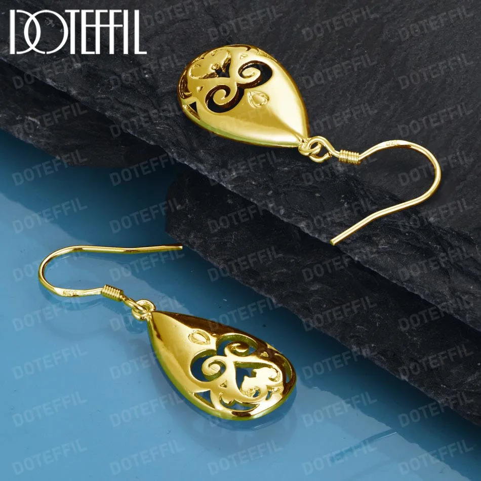 DOTEFFIL 18K Gold Grimace Water Droplets Drop Earring For Women Wedding Engagement Halloween Party  Jewelry