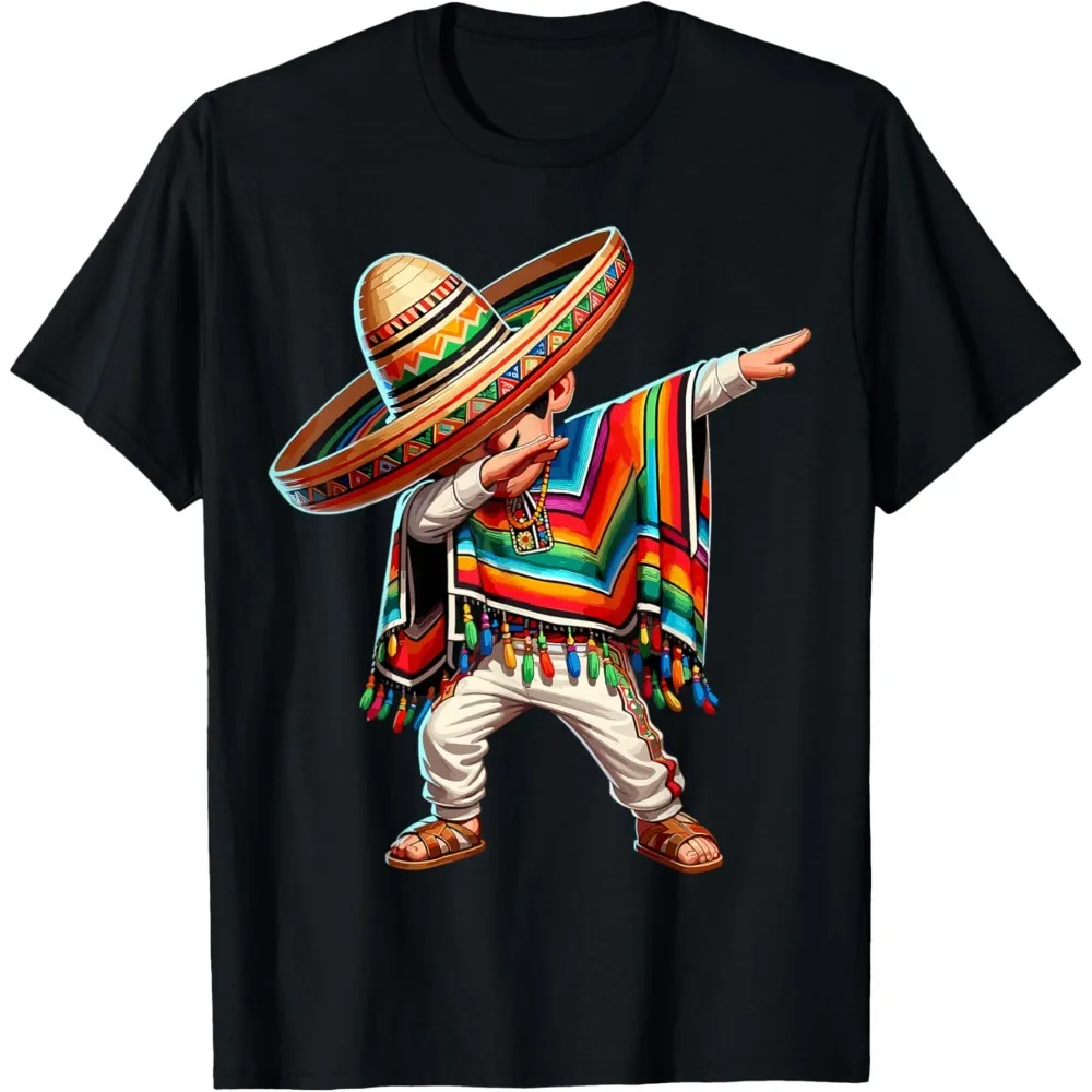 Mexican Boy Dabbing Poncho Cinco De Mayo T-Shirt Summer Breathable Camisetas O-neck Short-sleeve Fit Sweatshirt for Daily Wear