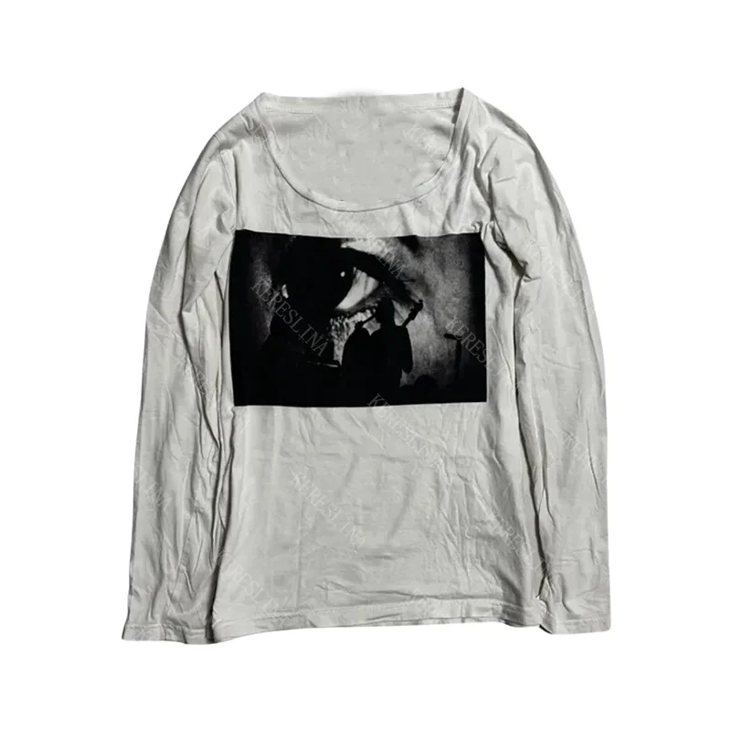 O-neck women's long-sleeved punk hip-hop rock Y2K emo Girls geometric pattern print fitted Streetwear women's top from Harajuku