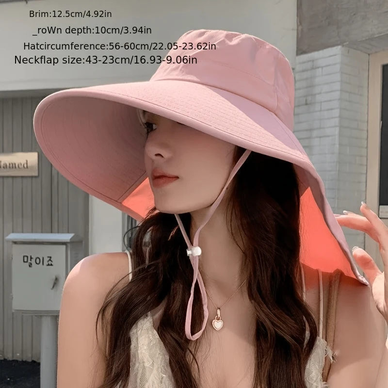 2026 Koreanischer Damen-Sommer-Sonnenhut mit großer Krempe, Nackenschutz, Sonnenschutzhüte, Baumwolle, einfarbig, Fischerhut, Damen-Visiere 모자 – Detail 4