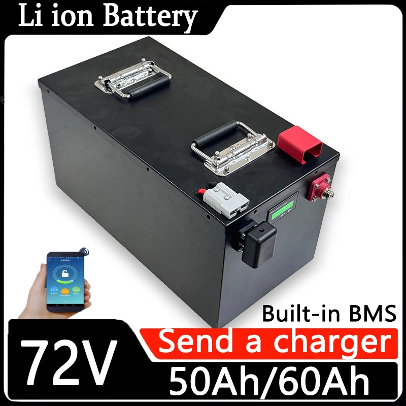 

li ion 72v 50Ah 60Ah lithium ion battery+ 10A charger with bluetooth APP BMS for 3000W 5000w scooter bike motorcycle
