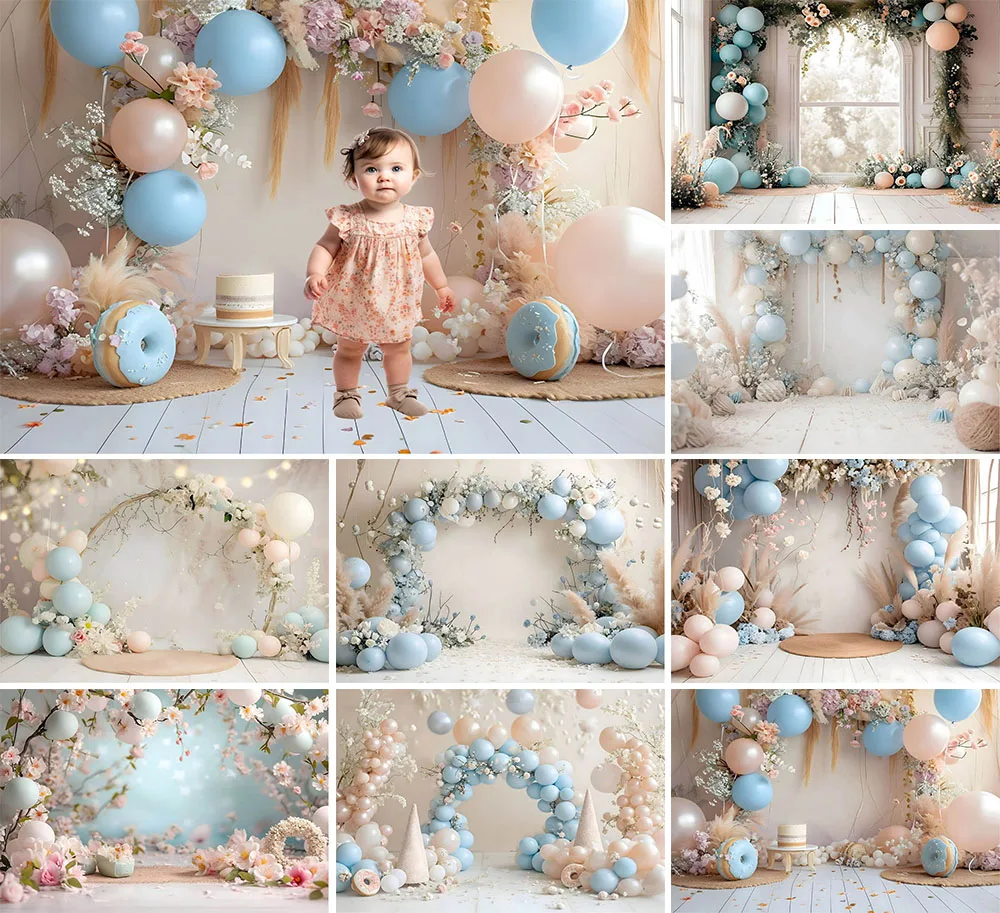 

Mehofond Photography Background Boho Arch Balloons Floral Donut Kids Birthday Cake Smash Portrait Decor Backdrop Photo Studio