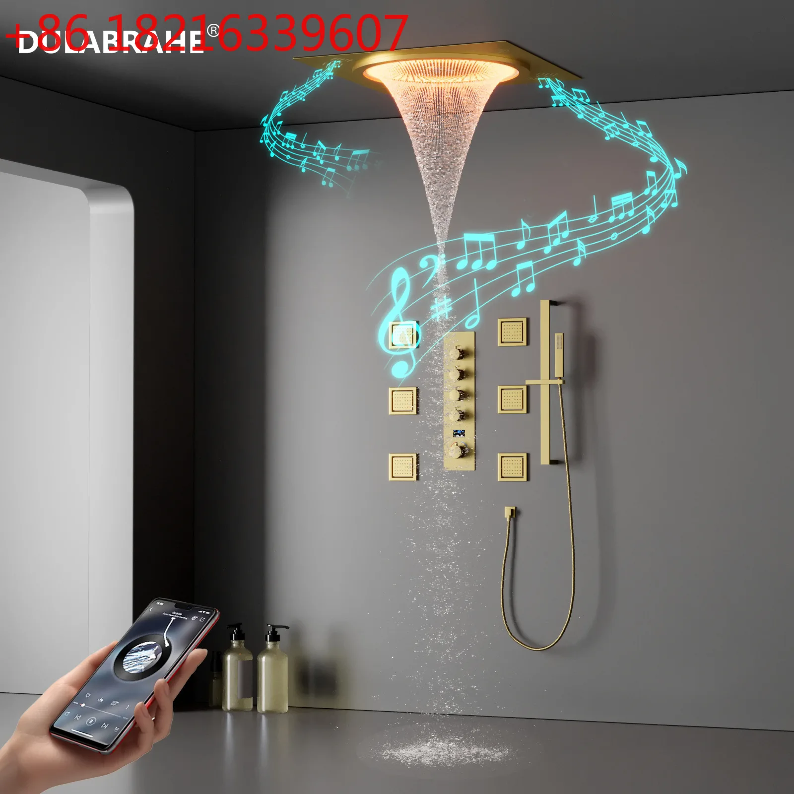 

Deluxe LED shower digital display shower set into the wall concealed hot and cold mixing valve LED music