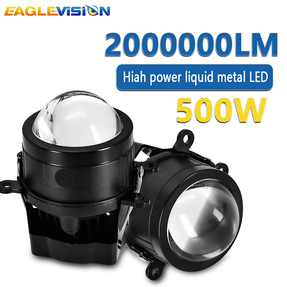 EAGLEVISION Universal Lens 6000K White Auto Lamp Super Bright 500W HID LED Projector Lens High+Low Beam Ultra Bright Fog Lamp