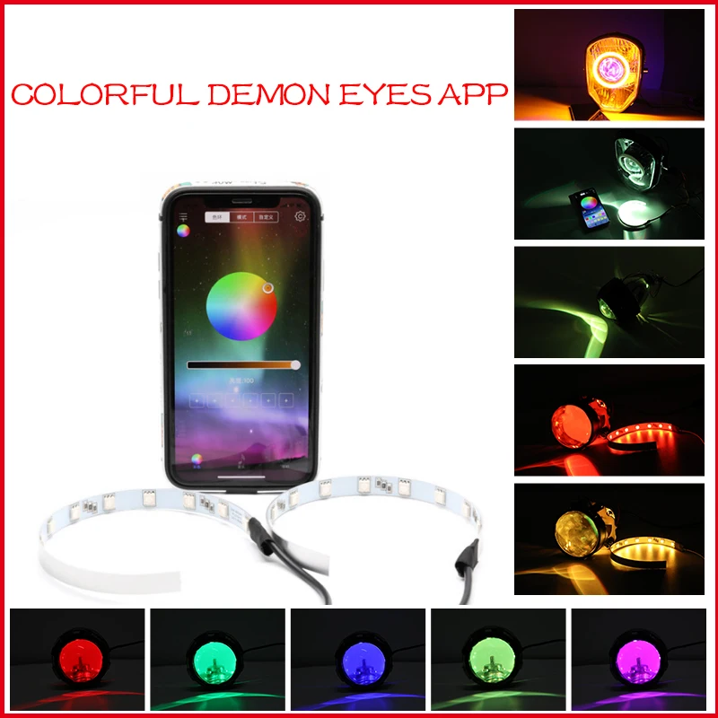 Juego de anillos de Halo de Ojos de demonio RGB coloridos, 360 grados, Bluetooth, Ojos de Ángel, Control por aplicación de teléfono móvil, Kit de faros de coche, 1 Juego