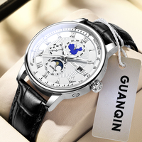 GUANQIN Waterproof Luminous Watch Moon Phase Dial Fashion Business Classic Self Winding Men Automatic Mechanical Watch For Men