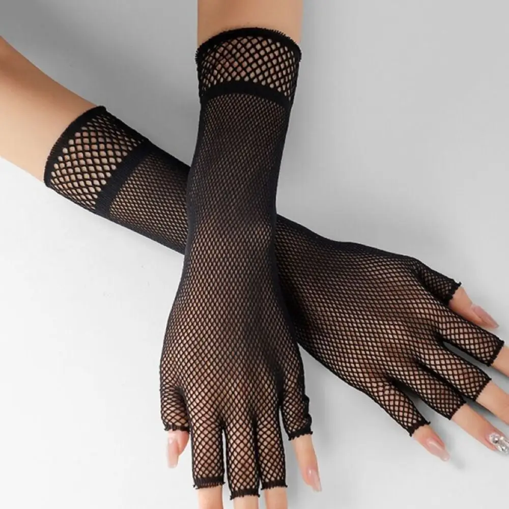 Sexy Stretch Women's Fishnet Gloves Half Finger Punk Style Girl's Long Gloves Leg Arm Cuff Black Fingerless Gloves For Women