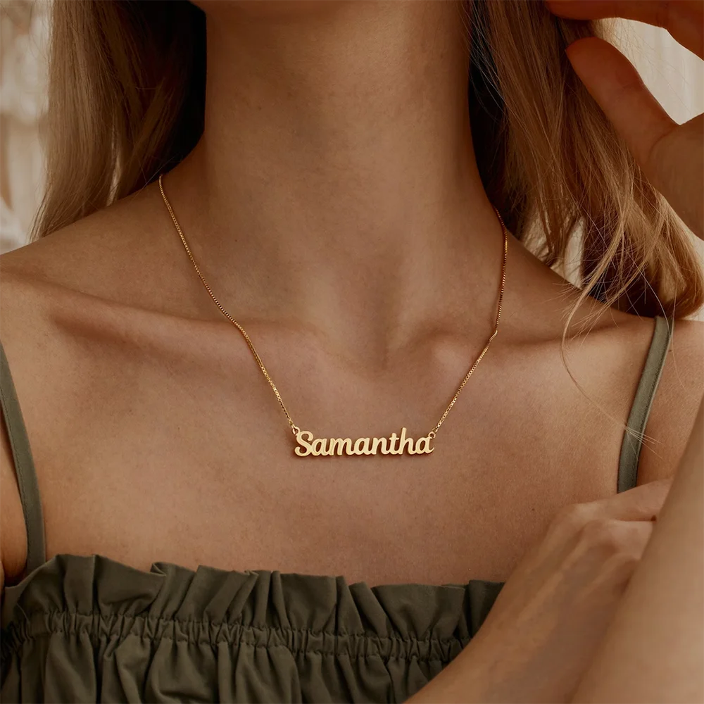 

Wholesale personalized 18K gold-plated name necklace box chain, customized name necklace, birthday gift