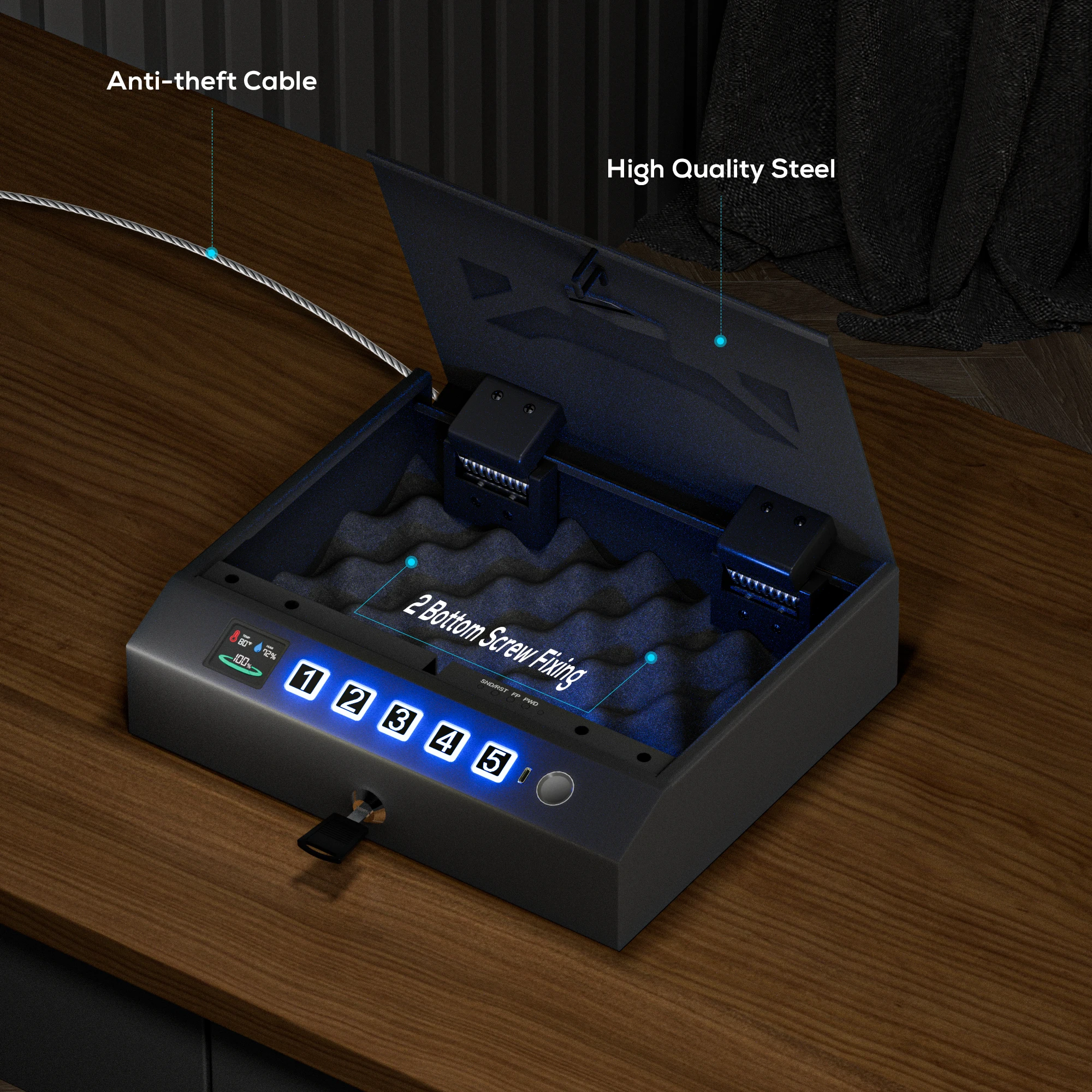 خزائن مسدس آمنة للمسدس، خزائن مسدس بيومترية مع شاشة LCD وصندوق قفل مسدس يدوي مضاد للسرقة لدرج المكتب ومنضدة السيارة #5