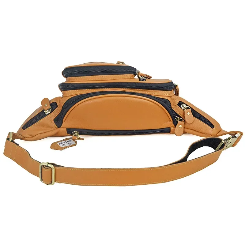 Men Genuine Leather Waist Packs Male Casual Travel Motorcycle Chest Bags Men's Sling Shoulder Bag Cowhide Leather Fanny Pack Bag