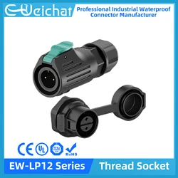 EW-LP12 Waterproof Connector IP68 Industrial Circular Aviation Electrical Connector M12 2-8 Pin Thread Socket