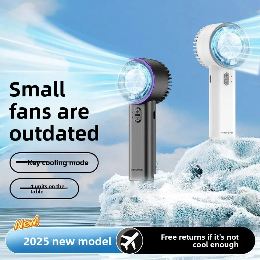 New Semiconductor Ice-cooling Fan, Handheld Portable Small Desktop Rechargeable Turbo Mini Fan