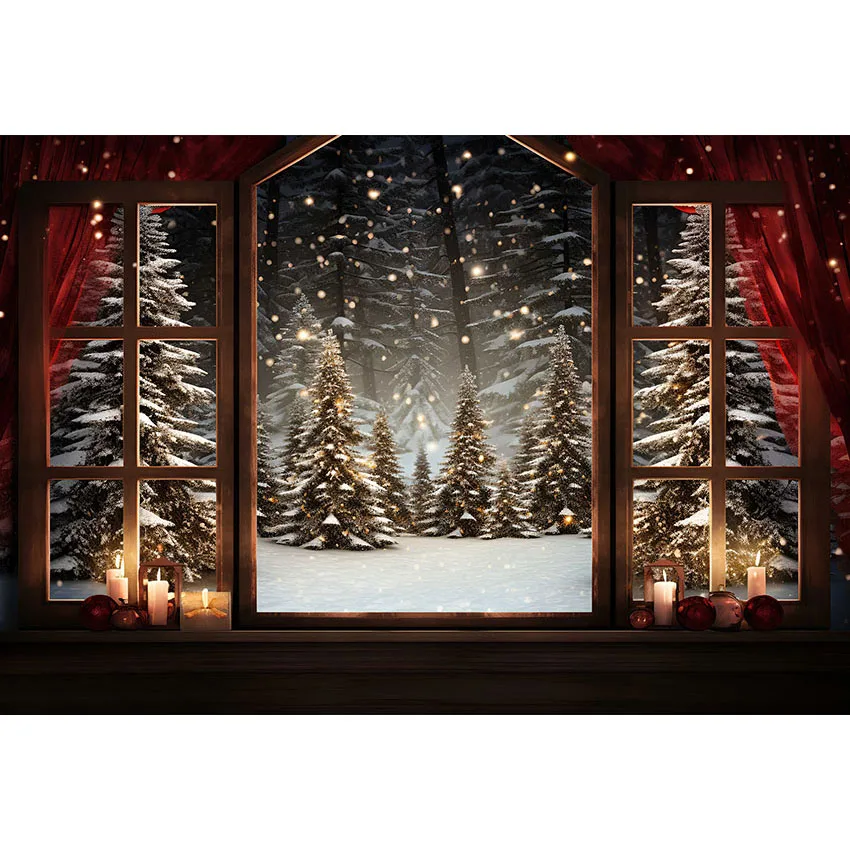 Mehofond Christmas Backdrop Winter Wonderland Window Santa Claus Gifts Newborn Baby Portrait Photography Background Photo Studio