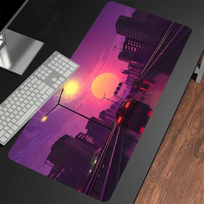 Japanese Neon 80x30cm XXL Lock Edge Mousepads Large Gaming Mousepad Keyboard Mats Mouse Mat Beast Desk Pad For Gift Mouse Pads