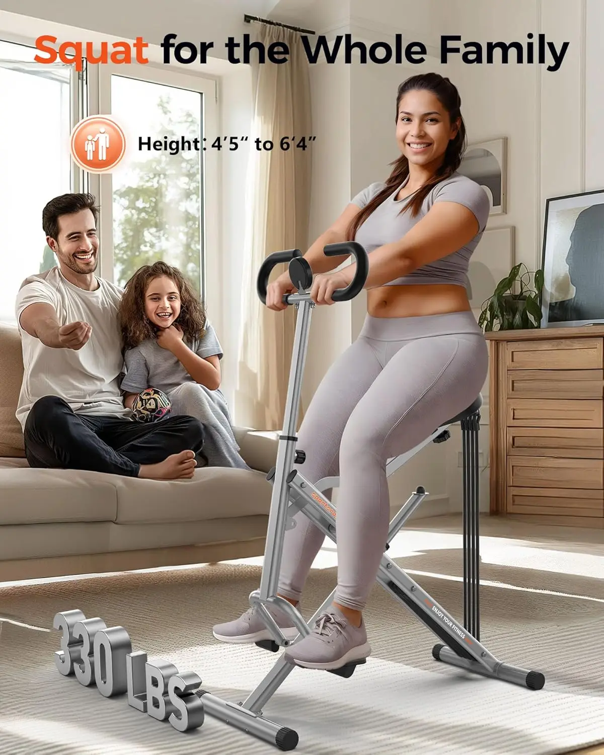 Squat Machine, Squat Assist Rower for Glutes and Thighs, Foldable Exercise Equipment w/ Four Adjustable Resistance for Home