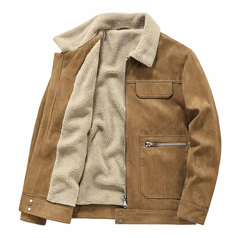 

Mcikkny Men Suede Pu Leather Jackets And Coats Multi Pockets Vintage Motorcycle Outwear Tops For Male Clothing