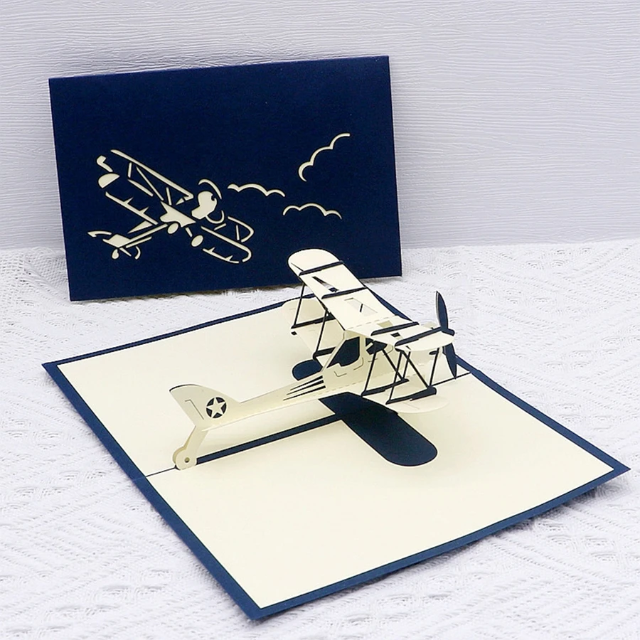 2 Colors Available Foldable Airplane Greeting Card Creative Aviation Enthusiasts Aircraft Helicopter Cultural Greeting Cards