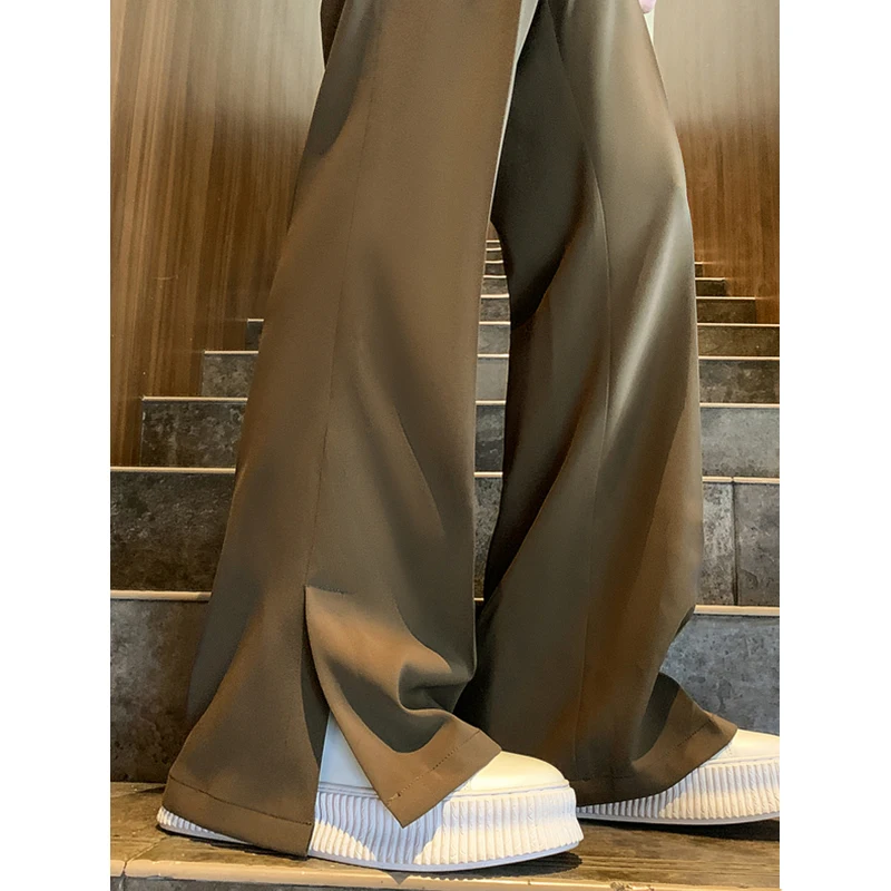 Brown Black Baggy Suit Pants Men Fashion Social Mens Dress Pants Korean Loose Straight Flared Pants Mens Office Formal Trousers