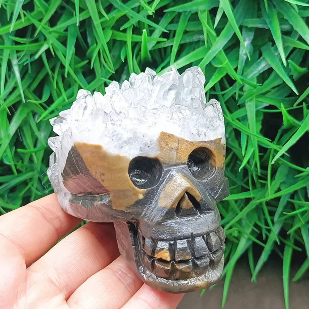 Natural Quartz Crystal Hand-Carved Crystal Cluster Skull Chakra Home Decoration Ornament
