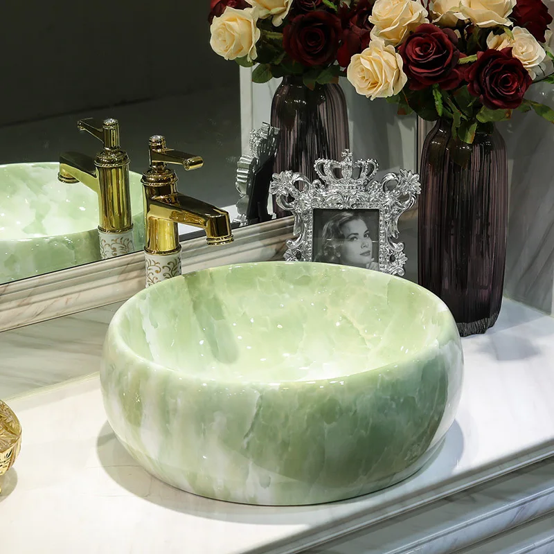 

Modern Round Art Marble Basin Counter Top Basin Sink Modern Ceramic Bathroom Household Washbasin