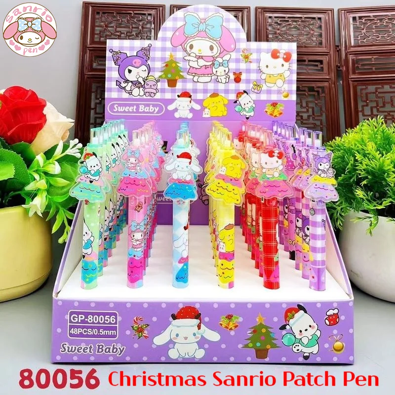 Sanrio Hello Kitty 48pcs Gel Pens Christmas Series Kawaii Cinnamoroll Kuromi 0.5 Black Refill Pressed Signature Pen Student Gift