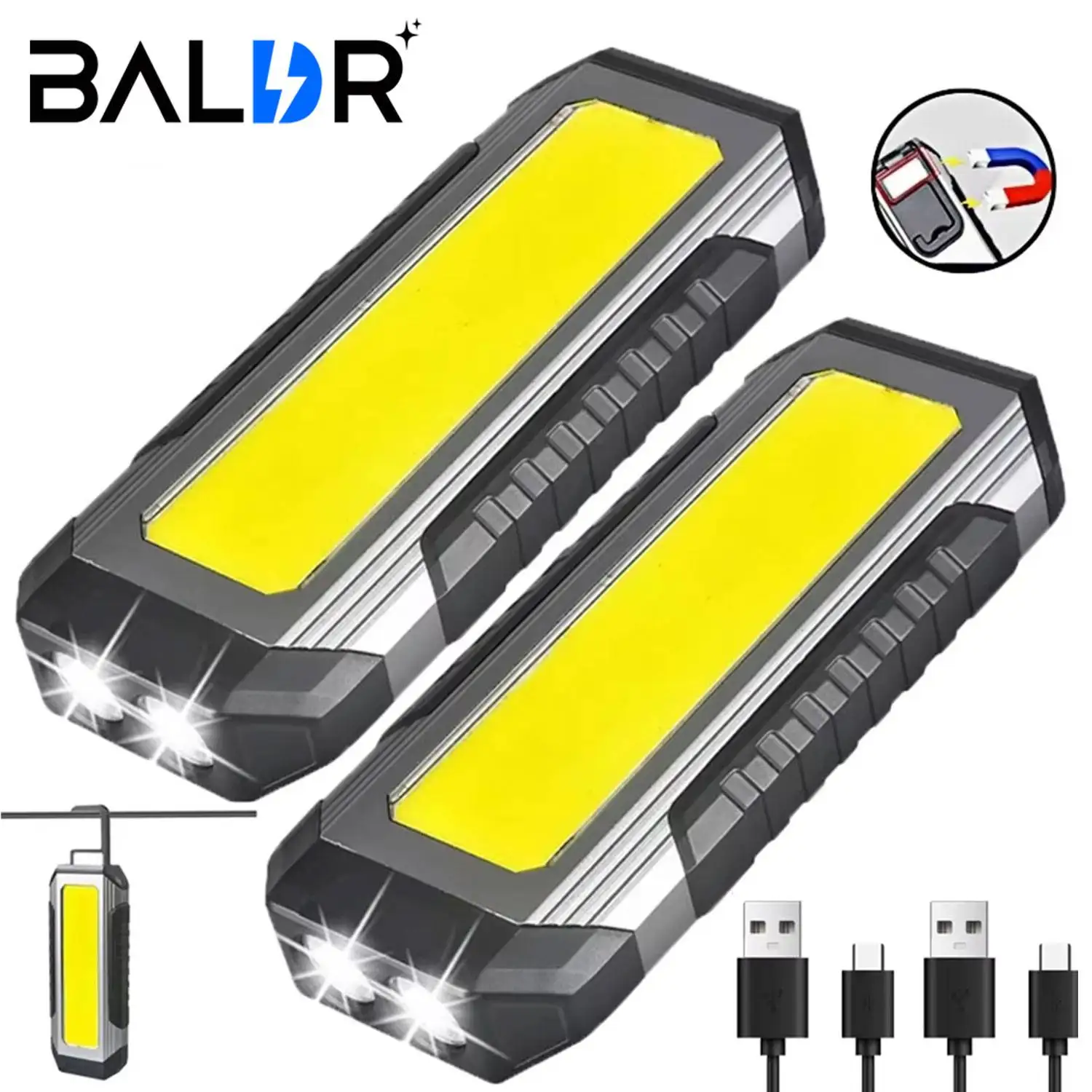 BALDR Waterproof with Magnet Flashlight Portable COB Work Light LED 4000mAh Flashlights Multimode 18650 Camping Torch Light