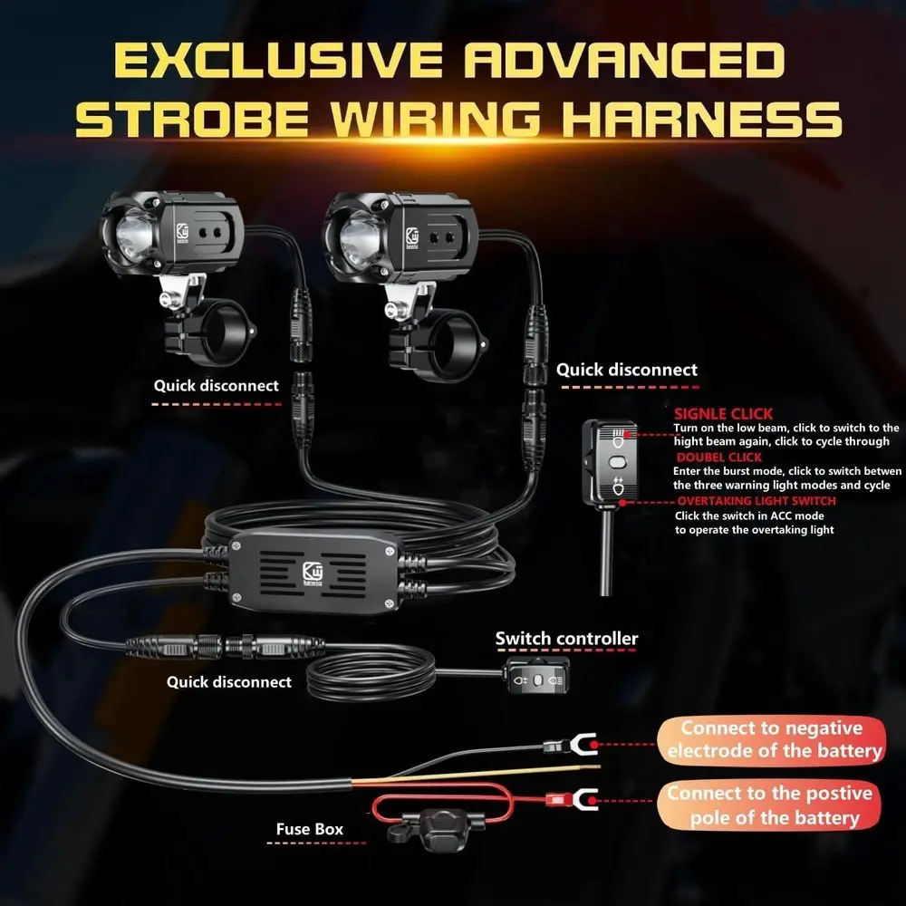 مجموعة إضاءة LED للدراجات النارية مقاومة للماء بقدرة 60 وات - أضواء كاشفة بيضاء/كهرمانية وأضواء ضباب مع دعامات، متوافقة مع المركبات على الطرق الوعرة (Bl)
